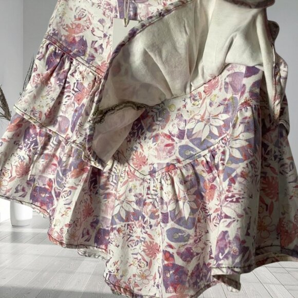 DRIFTWOOD NWT Floral Print Tiered Ruffle Denim Mini Skirt Medium M Side Zip - Picture 6 of 14